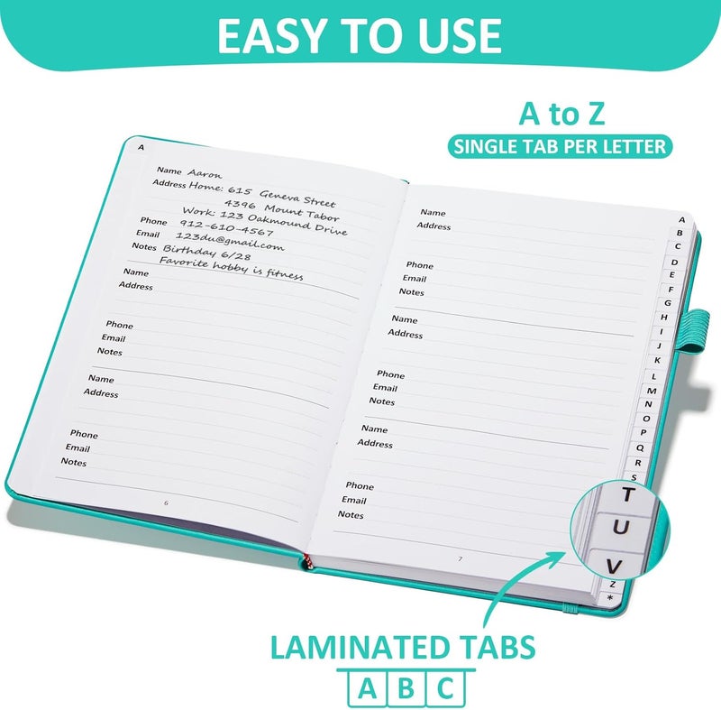 COMKISO Store Address Book with Individual Alphabetical Tabs Laminated, Large Print Address Book with 468 Wide Lining Entry Spaces, Change of Address Labels, Hardcover Address Book 5.7 x 8.5" - Aquamarine - Image 2